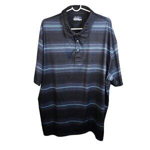Ben Hogan Men's Golf Shirt 3XL Dark Blue Striped Collar 3 Buttons Short Sleeve